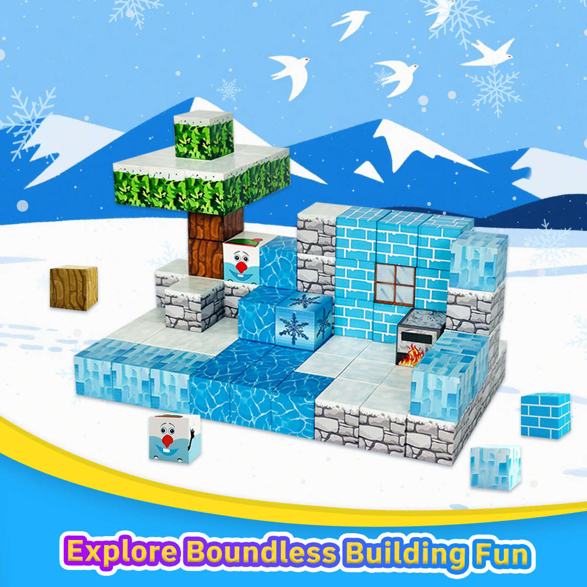 ❄️ Magnetic Blocks Snow World Building Set| Includes Cute Animal Figures