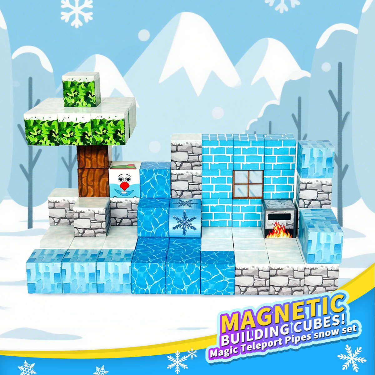❄️ Magnetic Blocks Snow World Building Set| Includes Cute Animal Figures